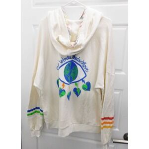 Lauren Moshi‎ Lila World Eye Love Milk White Soft Knit Hoodie $198rt sz L